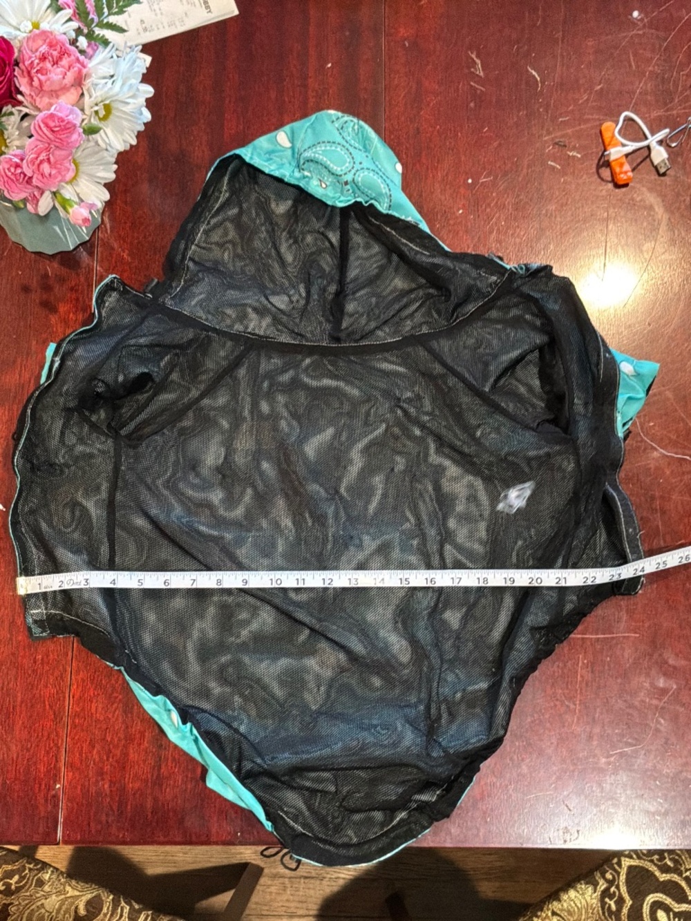 The Dog Face Light Rain Coat Paisley Pattern Teal with Hood and Velcro Closure - Picture 4 of 5
